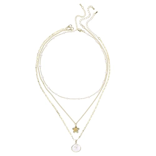 Mikovivi 3stk Adjustierbar Set de Halskette Perlen Muschel, Gold Blume Perlenhalskette Stilvoll Sommerliche Muschelschmuck Strand Halsaccessoires für Frauen von Mikovivi