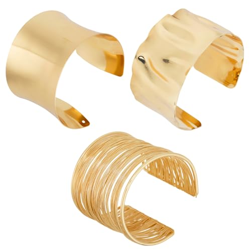 Mikovivi 3stk Gold Armreif Set für Damen, Glatter Draht und Gehämmertes Offenes Armband Unregelmäßiger Minimalistischer Breiter Großer Statement Armreif Schmuck Handgelenk für Party Alltag Geschenke Mikovivi 3stk Gold Armreif Set für Damen, Glatter Draht und Gehämmertes Offenes Armband Unregelmäßiger Minimalistischer Breiter Großer Statement Armreif Schmuck Handgelenk für Party Alltag Geschenke von Mikovivi