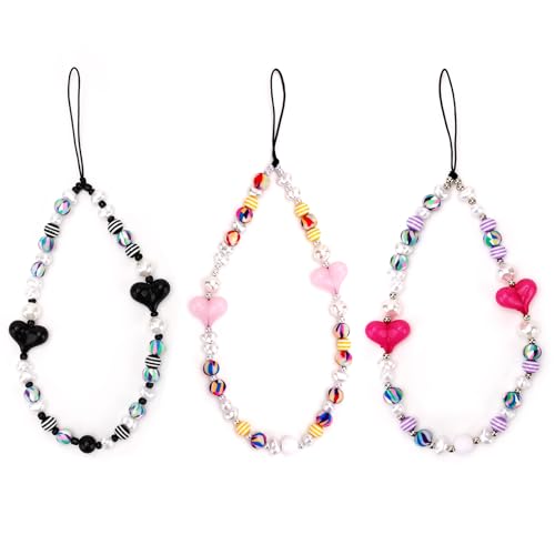 Mikovivi 3stk Herz-Handyanhänger, Kunststoff und Harz Handy-Umhängeband mit Perlen in 3 Farben Süß Handyanhänger-Band Handykette mit Perlen Bead Telefonkette Bunte Telefon Lanyards für Damen Mikovivi 3stk Herz-Handyanhänger, Kunststoff und Harz Handy-Umhängeband mit Perlen in 3 Farben Süß Handyanhänger-Band Handykette mit Perlen Bead Telefonkette Bunte Telefon Lanyards für Damen von Mikovivi