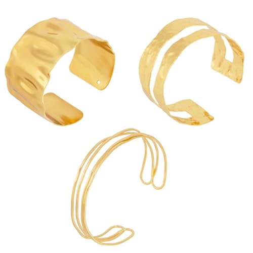 Mikovivi 3stk Klobiges Armreif Set für Damen, Unregelmäßiges Schlichtes Set in Gold Trendiger Offener Armreif Armschmuck für Täglichen Gebrauch von Mikovivi