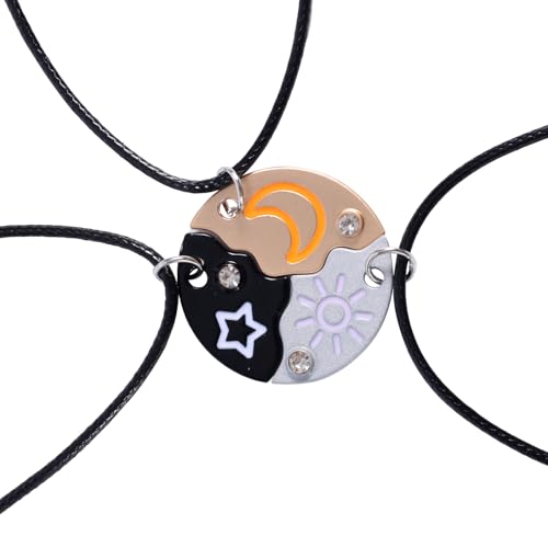Mikovivi 3stk Trio-Freundschaftsketten, Halsketten mit Eingraviertem Sonne-Mond-Stern-Anhänger Runde Best Friends Forever-Puzzle-Halskette mit Strasssteinen Schmuckgeschenke für Frauen (3 Farben) von Mikovivi