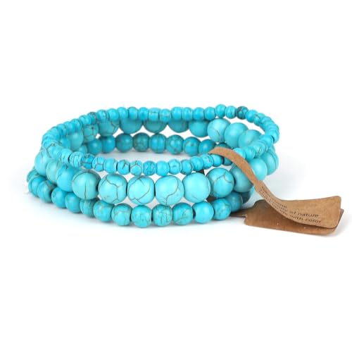 Mikovivi 3stk Türkis-Armband Perlenarmband, 3 Größen Türkis-Perlenarmband Grüner Naturstein Armband Elastische Perlenkette für Frauen Männer Freunde Kollegen von Mikovivi