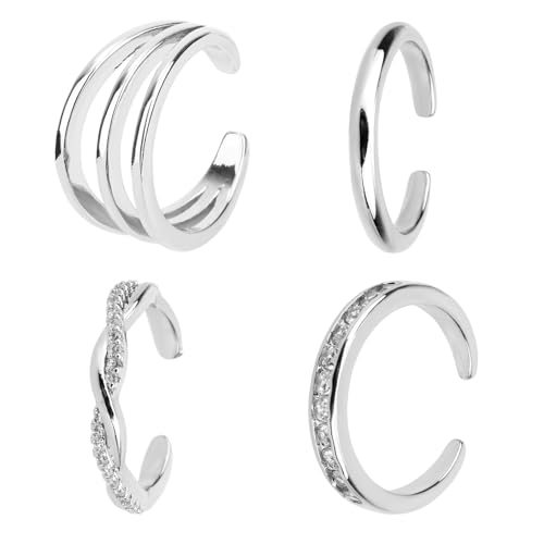 Mikovivi 4 Stück Verstellbare Zehenringe für Damen, Offene Zehenringe Set Einfache CZ Triple Gedrehte Kristallband Eleganter Sommer Strand Fußschmuck (Silber) von Mikovivi
