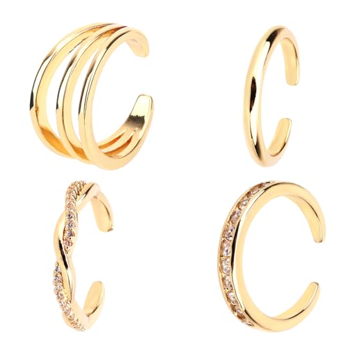 Mikovivi 4 Stück Verstellbare Zehenringe für Damen Offene Zehenringe Set Einfache CZ Triple Gedrehte Kristallband Eleganter Sommer Strand Fußschmuck (Gold) von Mikovivi