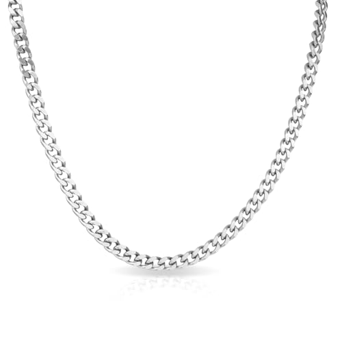 Mikovivi 5mm Kubanische Link Kette, Coole Silberfarbene Stahl Titan Halskette Robuste Nicht Verblassende Halsketten Accessoires Schmuck für Hip Hop Männer und Frauen von Mikovivi