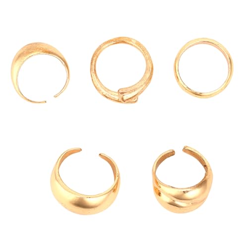 Mikovivi 5stk Set aus Klobigen Stapelbaren Goldringen für Damen, Stilvolle Verstellbare Vergoldete Dicke Gewölbte Stapelbare Offene Ringe Grober Vintage-Schmuck Dekorationen und Zierliche Geschenke von Mikovivi