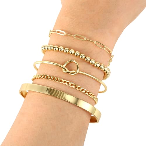 Mikovivi 5stk Stapelbares Armbandset, 5 Arten Vergoldeter Goldene Armreifen 14 Karat Beschichtung Perfektes Modeschmuckgeschenk für Frauen Mikovivi 5stk Stapelbares Armbandset, 5 Arten Vergoldeter Goldene Armreifen 14 Karat Beschichtung Perfektes Modeschmuckgeschenk für Frauen von Mikovivi