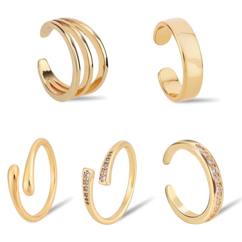 Mikovivi 5stk Teilige Zehenringe für Damen, 5 Stile Anlaufgeschütztes Offenes Band Verstellbares Band Zehenringe Strand-Sommer-Fußschmuck für Sommer-Strand-Fußaccessoires (Golden) von Mikovivi