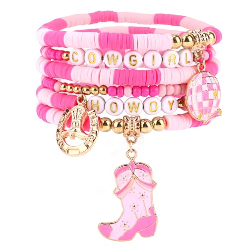 Mikovivi 6stk Cowgirl Armbänder, Stapelbare Cowgirl-Perlenarmbänder für Frauen mit Stiefel und Globus-Charm Stilvolles Schmuckzubehör als Geschenk für Eine Freundin von Mikovivi