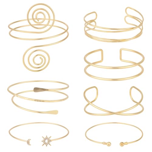 Mikovivi 7 Stück Goldene Oberarmbänder, 7 Stile Verstellbar Oberarm Offenes Manschettenarmband Minimalistischer Spiral-Armbandschmuck für Frauen Boho-Geschenk Sommerstrand von Mikovivi