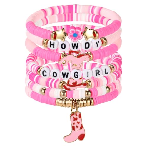 Mikovivi 7-Teilige Western-Armbänder, Stapelbare Cowgirl-Perlenarmbänder mit Cowboyhut und Stiefelanhängern Boho-Schmuck im Y2K-Stil für Frauen Mädchen und Teenager von Mikovivi