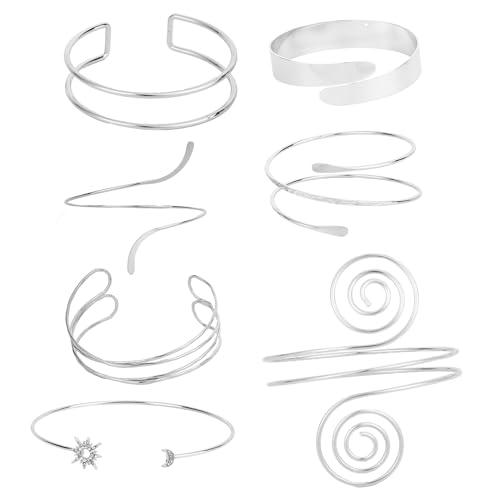 Mikovivi 7stk Oberarm-Armband, Silber Verstellbar Armreif Oberarm Minimalistisch Armreif-Schmuckset für Frauen von Mikovivi