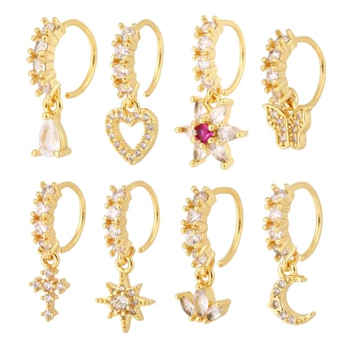 Mikovivi 8 St Goldene Nasenringe, Kupfer Mond Herz Schmetterling Piercingschmuck Baumelnde Nasenringe für Frauen Party Geburtstag Abschlussball von Mikovivi