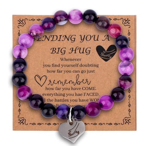 Mikovivi Amethyst Armband für Damen, Lila Verstellbar Naturstein Kristallperlen Armband mit Anhänger Inspirierendes Gute Besserung Geschenk Schmuck für die Genesung nach Einer Operation von Mikovivi