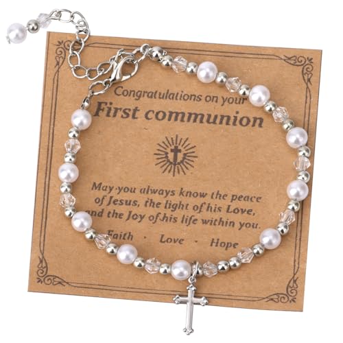 Mikovivi Armbänder zur Erstkommunion für Mädchen, Perlenkreuz-Armband Schmuck zur Erstkommunion und Taufe für Mädchen Enkelin Tochter Nichte von Mikovivi