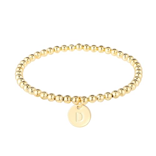 Mikovivi Armband mit Initialen Damen, Zierliches Goldarmband Süß Buchstaben A-Z Charm Armband Modisch Schmuck Perlen-Goldarmband personalisiert 26 Alphabete Geschenke für Mädchen Teenager Trendig (D) von Mikovivi