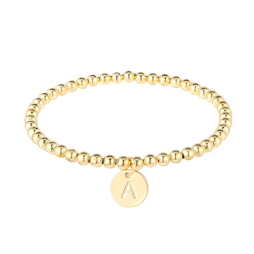Mikovivi Armband mit Initialen Damen, Zierliches Goldarmband Süß Buchstaben A-Z Charm Armband Modisch Schmuck Perlen-Goldarmband personalisiert 26 Alphabete Geschenke für Mädchen Teenager Trendig (A) von Mikovivi