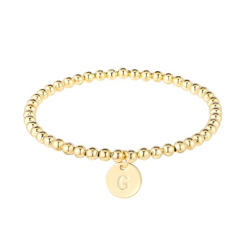 Mikovivi Armband mit Initialen Damen, Zierliches Goldarmband Süß Buchstaben A-Z Charm Armband Modisch Schmuck Perlen-Goldarmband personalisiert 26 Alphabete Geschenke für Mädchen Teenager Trendig (G) von Mikovivi