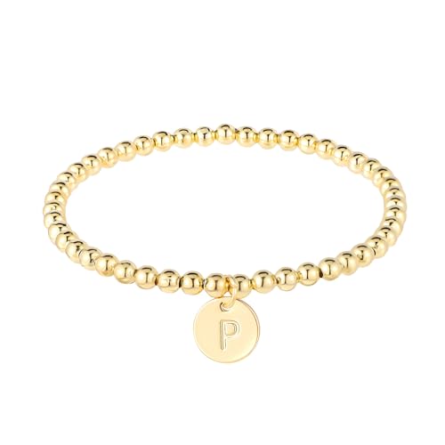 Armband mit Initialen Damen, Zierliches Goldarmband Süß Buchstaben A-Z Charm Armband Modisch Schmuck Perlen-Goldarmband personalisiert 26 Alphabete Geschenke für Mädchen Teenager Trendig (P) von Mikovivi