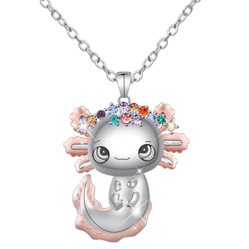 Axolotl Halskette, Legierung Axolotl-Kristall-Halskette Süß Salamander-Halskette Trendig Anhänger-Halskette Schmuckgeschenk für Jungen Mädchen Weihnachts- und Abschlussgeschenk von Mikovivi