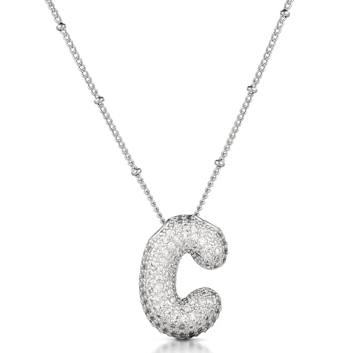 Blasen Alphabet Halskette, Silberne Zirkon Blasen Buchstaben Halskette Personalisierter Diamant Anfangsanhänger Modischer Kristallschmuck für Teenager Mädchen Freundin (C) von Mikovivi