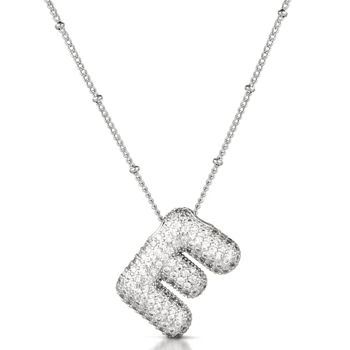 Mikovivi Blasen Alphabet Halskette, Silberne Zirkon Blasen Buchstaben Halskette Personalisierter Diamant Anfangsanhänger Modischer Kristallschmuck für Teenager Mädchen Freundin (E) von Mikovivi