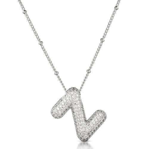 Mikovivi Blasen Alphabet Halskette, Silberne Zirkon Blasen Buchstaben Halskette Personalisierter Diamant Anfangsanhänger Modischer Kristallschmuck für Teenager Mädchen Freundin (Z) von Mikovivi