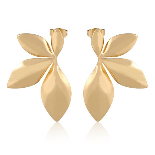 Mikovivi Blatt Ohrringe Gold, Handgefertigt Klobige Goldene Blattohrringe Boho-Stil Ohrhänger Auffälliger Ohrschmuck mit Blumenmotiv für Damen von Mikovivi