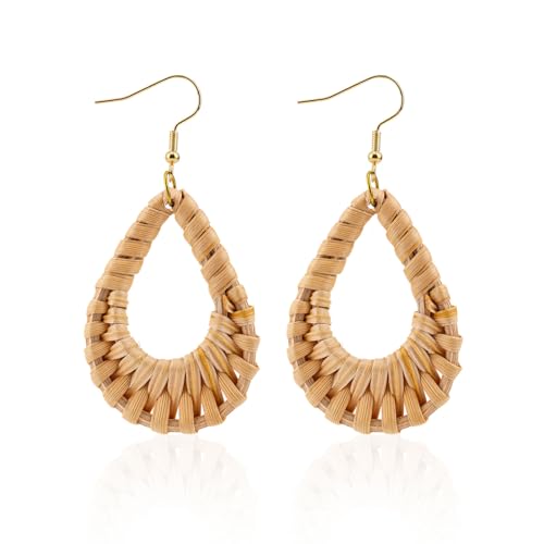 Mikovivi Böhmische Handgewebte Rattan-Creolen für Frauen, Leichter Sommer-Strand-Boho-Schmuck Stilvolle Geometrische Ohrhänger von Mikovivi
