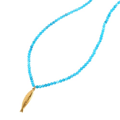 Mikovivi Boho Fisch Halskette für Damen, Blauer Naturstein Perlenkette mit Goldfisch Anhänger Verstellbar Sardine Bohemian Sommer Schmuck für Strandurlaub & Tägliches Tragen Mikovivi Boho Fisch Halskette für Damen, Blauer Naturstein Perlenkette mit Goldfisch Anhänger Verstellbar Sardine Bohemian Sommer Schmuck für Strandurlaub & Tägliches Tragen von Mikovivi