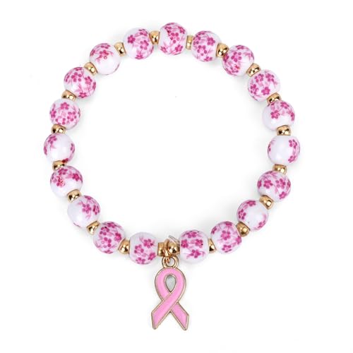 Mikovivi Brustkrebs-Bewusstseins-Armbänder, Rosa Schleife Charm-Perlen Stretch-Armband Brustpflege Inspiration Schmuck Accessoires für Frauen Freunde Familie Lieben Unterstützungsgeschenk von Mikovivi