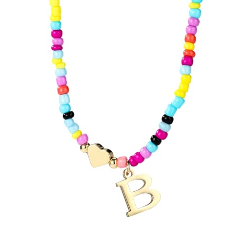 Mikovivi Bunte Perlen-Buchstabenkette für Frauen, Boho Buchstaben-Anhänger Halskette mit Verstellbarer Kette Modisches Alphabet-Choker Geschenk Sommer-Schmuck (B) von Mikovivi