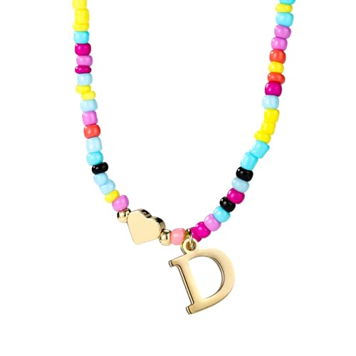 Mikovivi Bunte Perlen-Buchstabenkette für Frauen, Boho Buchstaben-Anhänger Halskette mit Verstellbarer Kette Modisches Alphabet-Choker Geschenk Sommer-Schmuck (D) von Mikovivi
