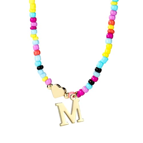Mikovivi Bunte Perlen-Buchstabenkette für Frauen, Boho Buchstaben-Anhänger Halskette mit Verstellbarer Kette Modisches Alphabet-Choker Geschenk Sommer-Schmuck (M) von Mikovivi
