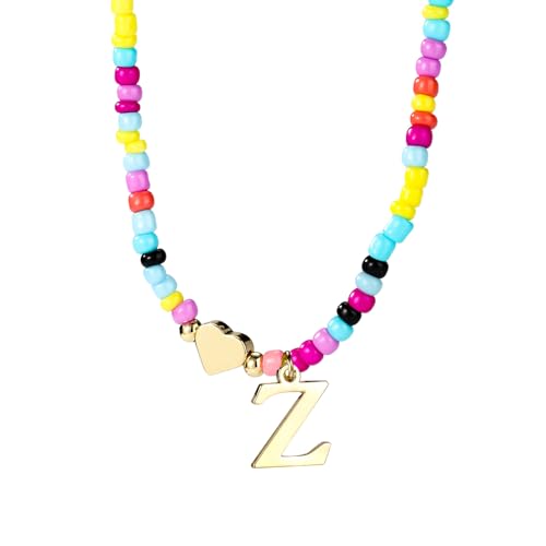 Mikovivi Bunte Perlen-Buchstabenkette für Frauen, Boho Buchstaben-Anhänger Halskette mit Verstellbarer Kette Modisches Alphabet-Choker Geschenk Sommer-Schmuck (Z) von Mikovivi