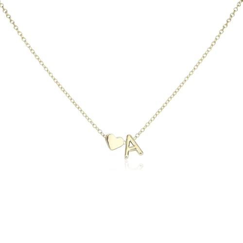 Mikovivi Damen-Halskette mit Buchstaben in Herzform, Vergoldet Herzförmige Buchstabenkette Goldene Halskette mit Herz-Anfangsbuchstaben Geburtstagsgeschenk für Frauen und Mädchen (A) von Mikovivi