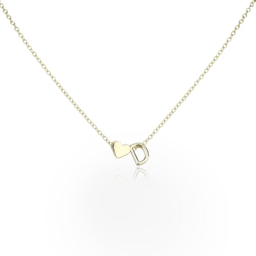 Damen-Halskette mit Buchstaben in Herzform, Vergoldet Herzförmige Buchstabenkette Goldene Halskette mit Herz-Anfangsbuchstaben Geburtstagsgeschenk für Frauen und Mädchen (D) von Mikovivi
