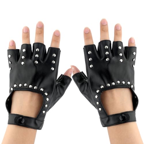 Fingerlose Kunstlederhandschuhe für Herren, Modische Halbfinger-Lederhandschuhe Schwarze Biker-Punk-Handschuhe mit Nieten für Halloween Party Herren Teenager Cosplay Auftritt Fingerlose Kunstlederhandschuhe für Herren, Modische Halbfinger-Lederhandschuhe Schwarze Biker-Punk-Handschuhe mit Nieten für Halloween Party Herren Teenager Cosplay Auftritt von Mikovivi