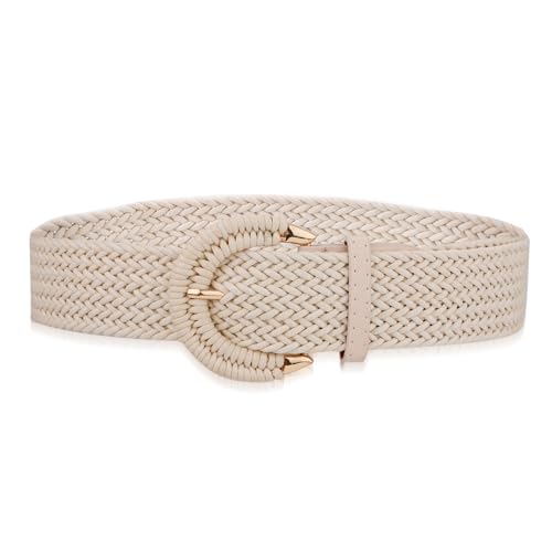 Mikovivi Geflochtener Rattan Gürtel für Damen, Gewebter Taillengürtel Geflochtener Dehnbarer Gürtel mit Halbkreisschnalle Boho Elastischer Gürtel Damen Strohgürtel für Sommerkleid Jeans (Khaki) von Mikovivi