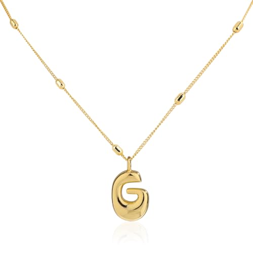 Gold Blasenbuchstaben-Halskette, Zierlich Halskette mit Initialen-Anhänger mit Perlenkette Trendig Halskette mit Alphabet-Charm Schmuckgeschenke für Frauen Geburtstag Jahrestag Festival (G) von Mikovivi