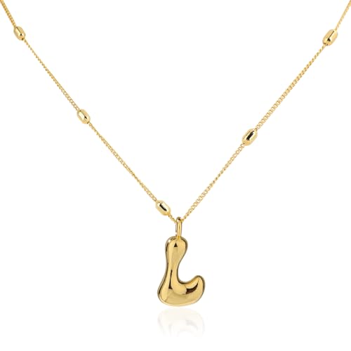 Mikovivi Gold Blasenbuchstaben-Halskette, Zierlich Halskette mit Initialen-Anhänger mit Perlenkette Trendig Halskette mit Alphabet-Charm Schmuckgeschenke für Frauen Geburtstag Jahrestag Festival (L) von Mikovivi
