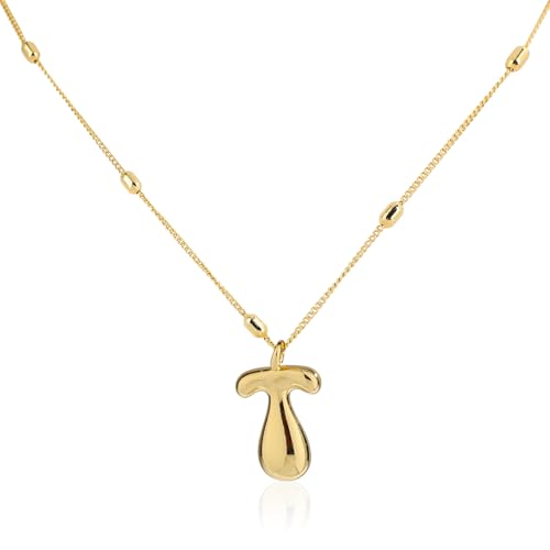 Mikovivi Gold Blasenbuchstaben-Halskette, Zierlich Halskette mit Initialen-Anhänger mit Perlenkette Trendig Halskette mit Alphabet-Charm Schmuckgeschenke für Frauen Geburtstag Jahrestag Festival (T) von Mikovivi