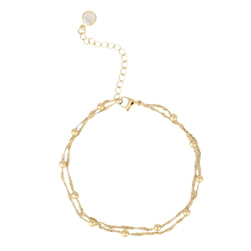 Mikovivi Golden Fußkettchen für Damen, Vergoldet Anlaufsicher Wasserdichtes Fußban mit Kleinen Perlen Zierliche Verstellbare Kette Boho Schmuck für Sommer Strand Geschenk von Mikovivi