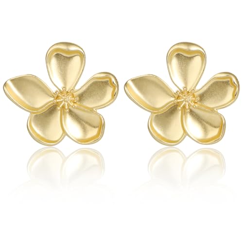 Mikovivi Goldene Blumen Ohrringe, 3,5x3,5cm Blumen Ohrringe Ohrstecker Große Statement Ausgefallene Gänseblümchen Schmuck Sommer Frühling Trendy Schmuck für Frauen von Mikovivi