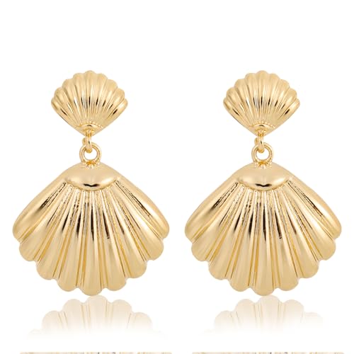 Mikovivi Goldene Muschel Ohrstecker für Frauen, Vintage Muschel Ohrringe Jakobsmuschel Hängende Meeresleben Schmuck Geschenk Boho Sommer Strand Küsten Zubehör für Sie von Mikovivi