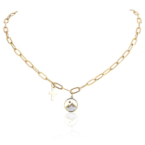 Mikovivi Goldene Senfkornkette, Halskette mit Berganhänger Senfkornschmuck mit Kreuzanhänger Geschenke zur Erstkommunion für Frauen Konfirmation Taufe von Mikovivi