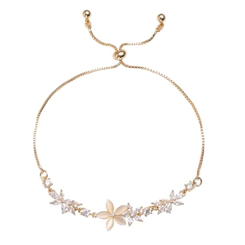 Mikovivi Goldenes Blumen Armband für Frauen, Verstellbar Funkelndes Blütenblatt Zierlich Goldarmband Blumenschmuck für Partys Festivals Abschlussball Schmuckgeschenk von Mikovivi