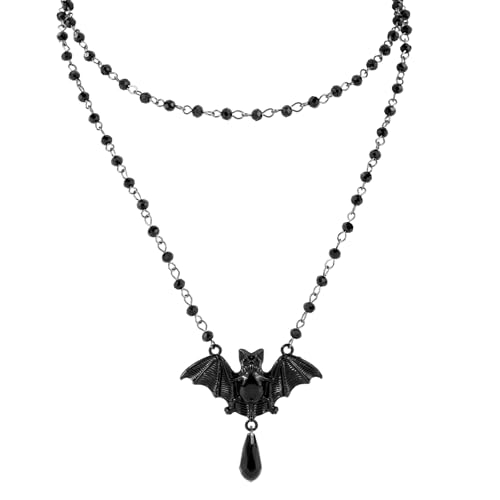 Mikovivi Gothic Halskette Fledermaus, Verstellbare Schwarze Fledermaus Mehrreihige Halskette Schmuck Gothic-Stil für Frauen Halloween-Kostüm-Accessoire Tägliches Persönliches Starkem Stil Accessoire von Mikovivi