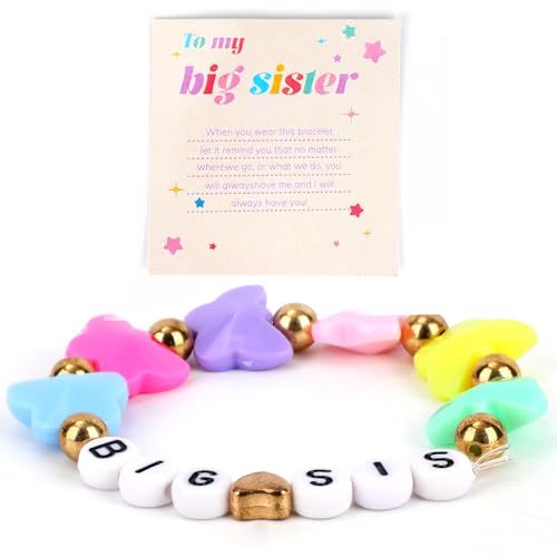 Mikovivi Große Schwester-Armbänder für Mädchen, Bunter Schmetterlingsanhänger Perlenbuchstaben-Armband Verstellbarer Schwester-Schmuck für Kleinkinder Mädchen Töchter Nichten oder Beste Freunde von Mikovivi