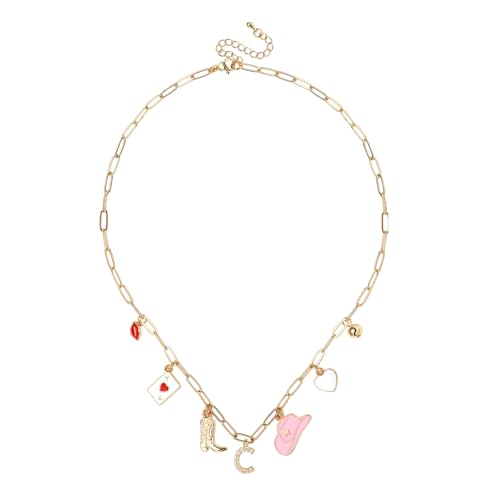 Mikovivi Halskette mit Initialenanhänger Gold für Damen, Western-Cowgirl Halskette mit Buchstabenanhänger Cowboystiefel Hut Trendige Halskette mit Büroklammerkette Schmuckgeschenk (C) von Mikovivi